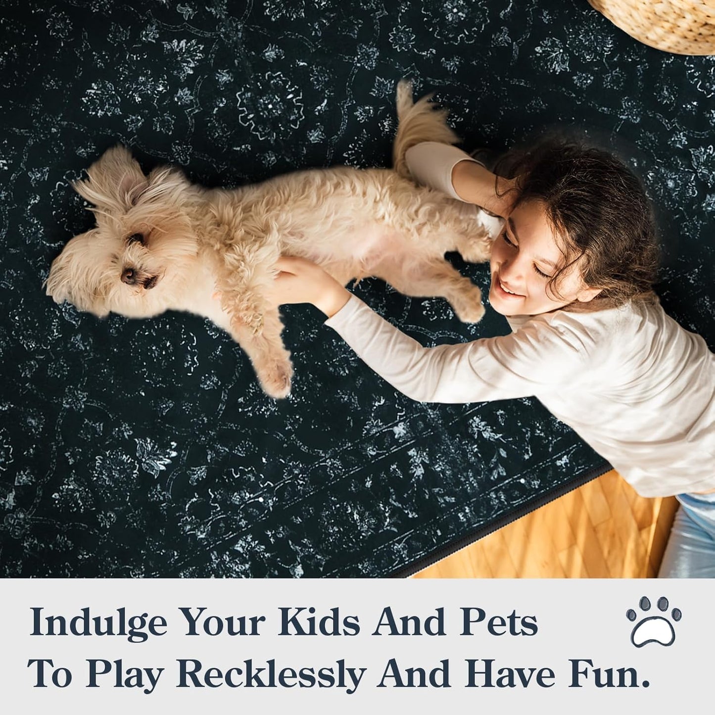 Vintage Washable Black Rugs for Bedroom, Ultra-Thin Soft 6x9 Area Rugs for Living Room Non Slip, Stain Resistant Boho Carpet Rug for Dining Room Office (6'x9', Black)