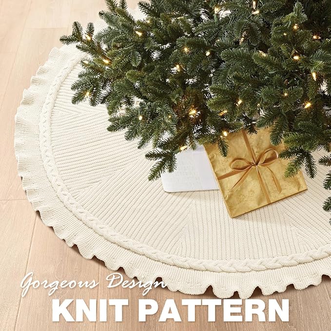 Hommtina Christmas Tree Skirt 48 Inches Beige Tree Skirt,Christmas Tree Decorations Faux Fur Tree Skirt for Xmas Holiday Home Party Decorations Ornaments (Wave Beige)