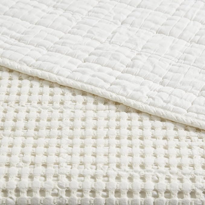 Levtex Home Mills Waffle Twin Bedspread Set (84x104in) with 1 Pillow Sham (26x20in) - Cream - Cotton Waffle Twin Size Bedspread Set - Lightweight, Soft, Pre-Washed