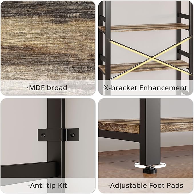 IRONCK Bookshelf, 31.5in Wide Shelf 6 Tier Bookcase, 110lbs/shelf Vintage Industrial Style Bookshelves for Bedroom, Living Room and Home Office, Industrial Brown