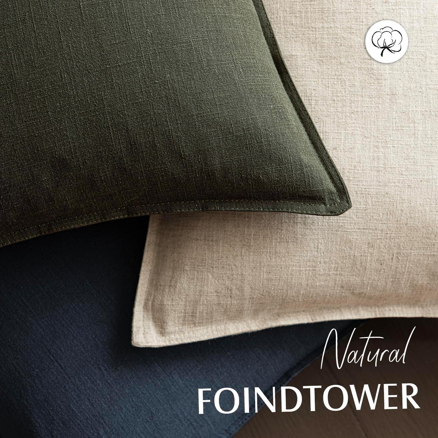 Foindtower Pack of 2, Decorative Linen Solid Throw Pillow Covers Soft Accent Cushion Case Farmhouse Neutral Pillowcase for Chair Couch Sofa Bedroom Living Room Home Decor 20x20 Inch Dark Olive Green