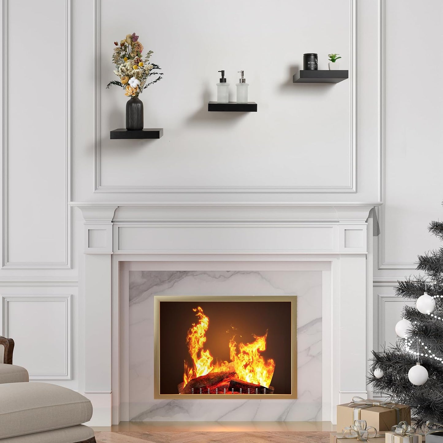 Sorbus Square Floating Shelf for Wall - 3 Small Shelves with Invisible Mounting Brackets for Living Room Decor, Bedroom, Bathroom Decor, Home & Kitchen - 9" Black Wall Shelf to Display Photos Trophies