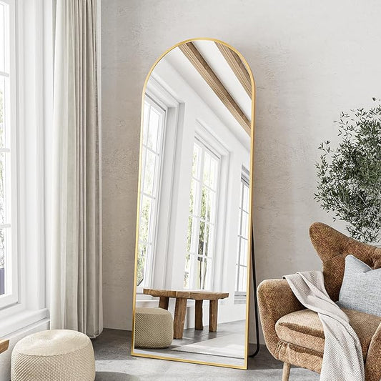 TinyTimes 57"x20" Arched Full Length Mirror, Full Floor Mirror with Stand, Large Full Body Mirror, Wall Mirrors for Bedroom Living Room, Aluminum Frame (Gold)
