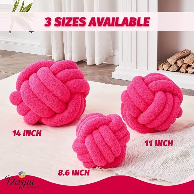 Uvvyui Knot Pillow Ball, Soft Home Decorative Pillows, Round Throw Pillow, Handmade Knotted Plush Pillow, Round Boucle Pillow Cushion (11 Inches Hot Pink)