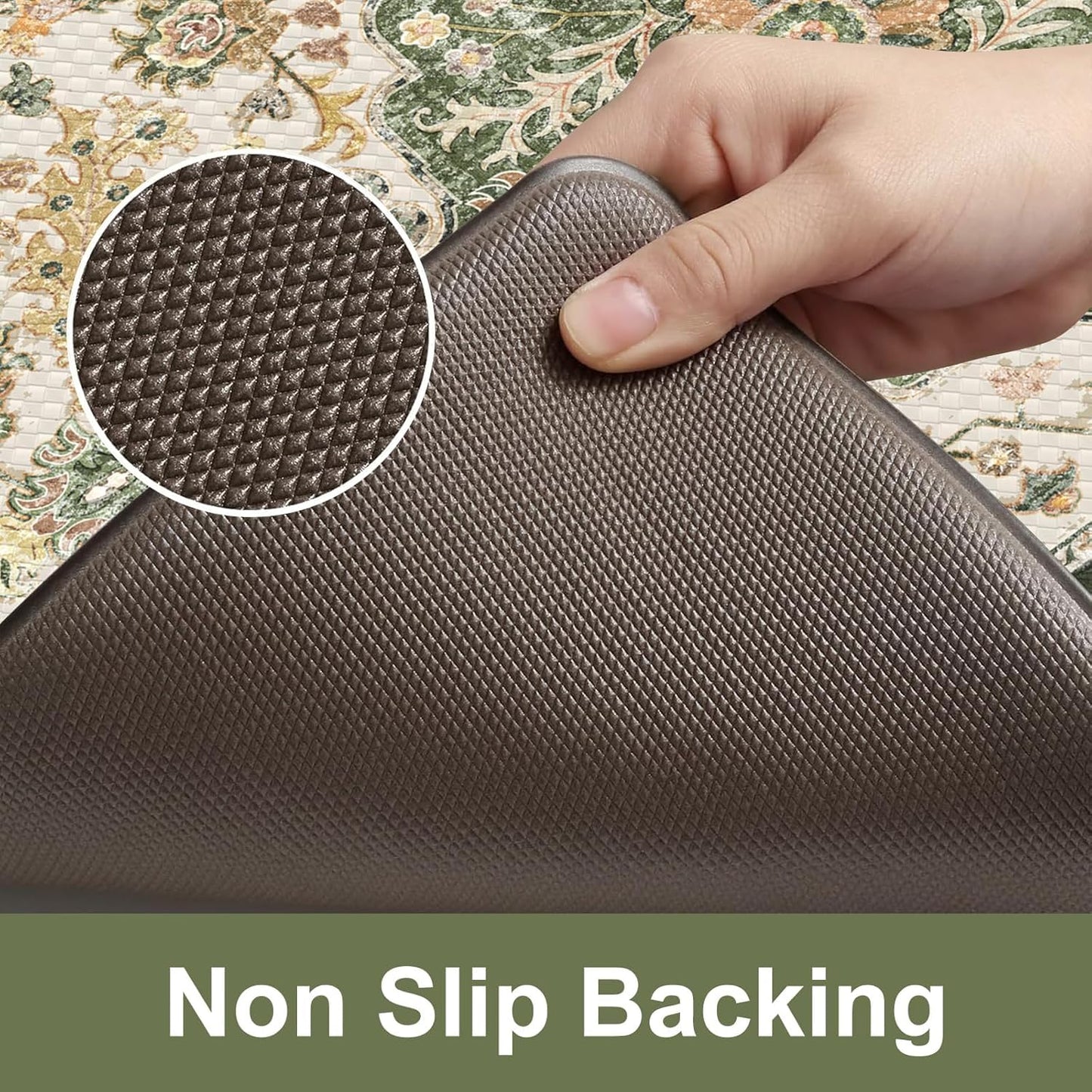 KIMODE Anti Fatigue Kitchen Mat 20"x39", Boho Vintage Kitchen Rug, Non Slip Kitchen Mats for Floor, Cushioned Kitchen Floor Mats, Standing Desk Mat for Sink Laundry Office Desk Green/Yellow