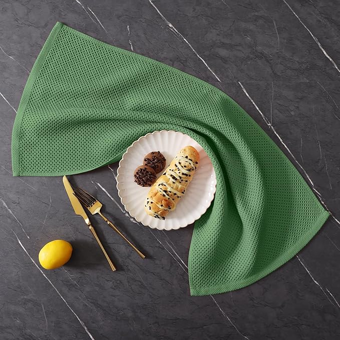 Homaxy 100% Cotton Kitchen Towels and Dishcloths Set, 12 x 12 Inches and 13 x 28 Inches, Set of 10 Bulk Kitchen Towels Set, Ultra Soft Absorbent Dish Cloths for Washing Dishes, Grass Green
