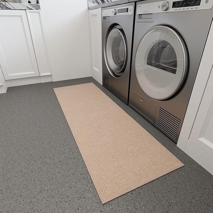 Ottomanson 20" x 59" Ultra-Thin Hallway Runner Rug - Durable Non-Slip Carpet for High-Traffic Areas - Fits Under Doors for Seamless Entry - Ideal for Kitchen, Entryway, Bedroom & Living Room, Beige