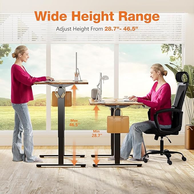Standing Desk Adjustable Height, 63 x 24 in Electric Sit Stand up Desk for Home Office, Ergonomic Workstation Computer Desk with Two-Piece Desktop, Sit Stand Office Desk, Vintage Brown