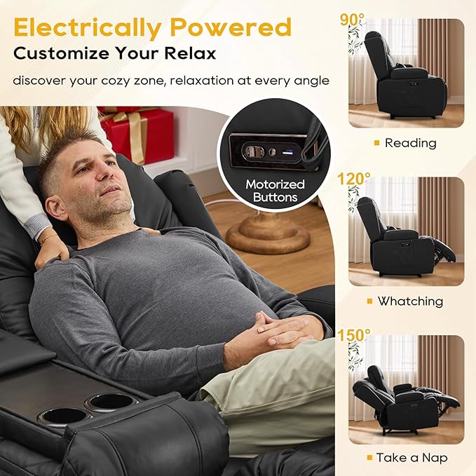 IPKIG 67" Power Reclining Loveseat Sofa, Electric Home Theater Seating with Console/4 Colors Ambient Lighting/Bluetooth Speakers/USB Ports/Built-in Outlets (Black, Loveseat Recliner)