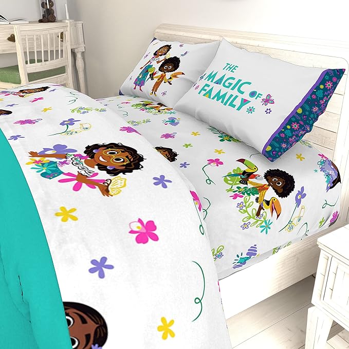 Jay Franco Kids Sheet Set with Fitted, Flat Sheets & Pillow Cover - Ultra-Soft Bedding with Pillowcase for Room Decor, White - Encanto, 4 Piece Full
