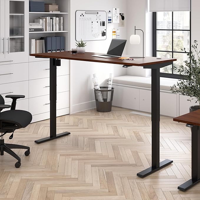 Bush Business Furniture 72-inch Electric Height Adjustable Standing Desk, Ergonomic Sit-Stand Computer Table for Home and Professional Office, Move 40 Series, Hansen Cherry with Black Base