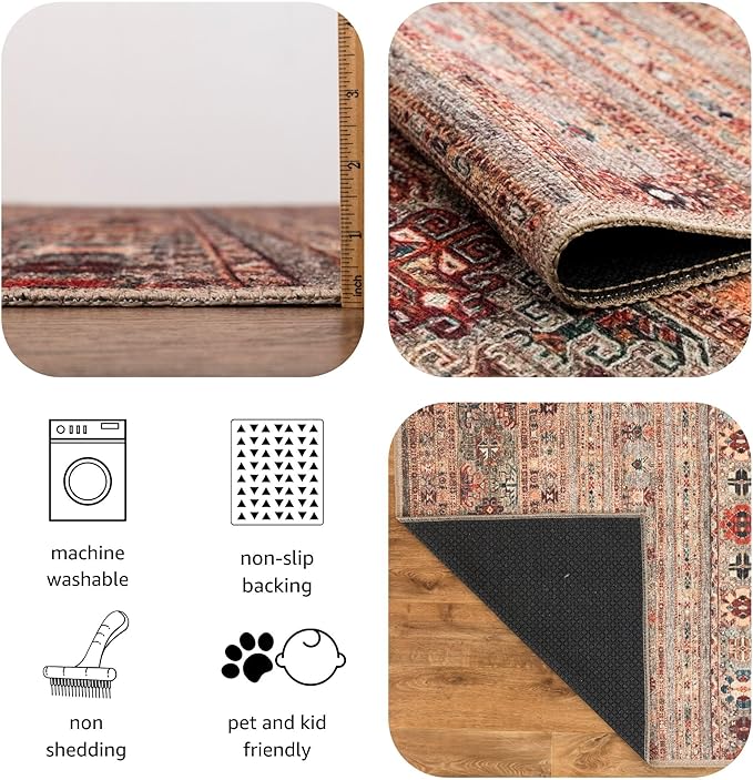 Keen Home Design 10x14 Rug - Machine Washable Area Rug with Non-Slip Backing, Ideal for Living Room, Dining Room, Bedroom - Vintage, Easy Clean, Durable, Low Pile Rug - (9'7" x 14')