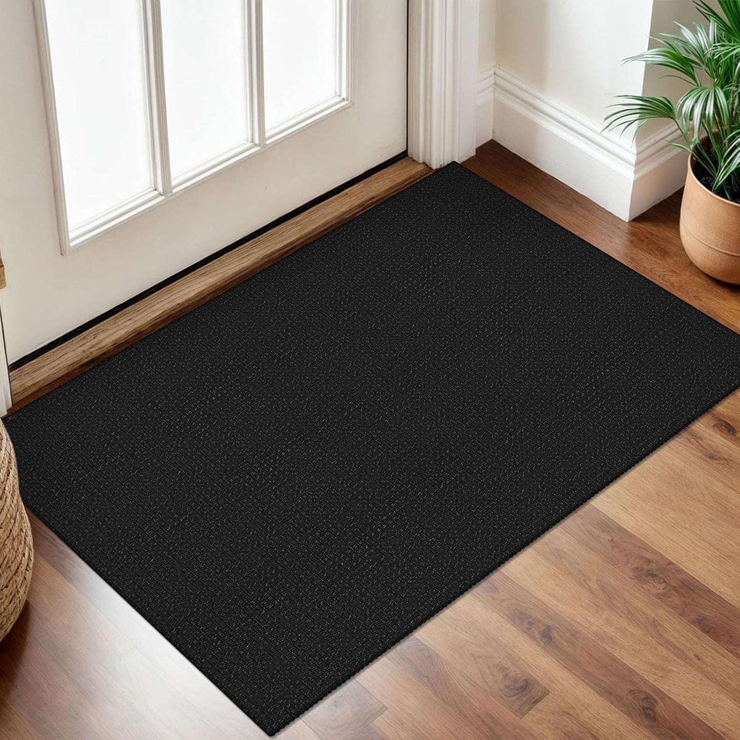 IOHOUZE Small Area Rug 2x3 Washable Woven Rugs for Entryway Non Slip Rubber Backed Front Door Rugs Indoor Doormat Throw Rug Floor Carpet for Entrance Kitchen, Black/Grey