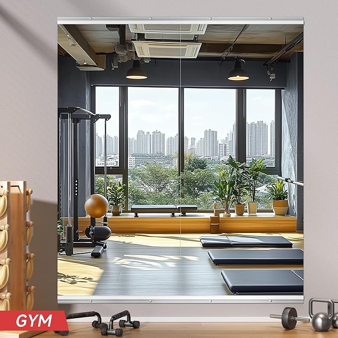 Home Gym Mirror, 71'' x 32'' x 2PCS, Large Full Body Mirror for Yoga, Frameless Tempered Glass, Wall Mounted for Home Gym, Garage, Bedroom, Bathroom