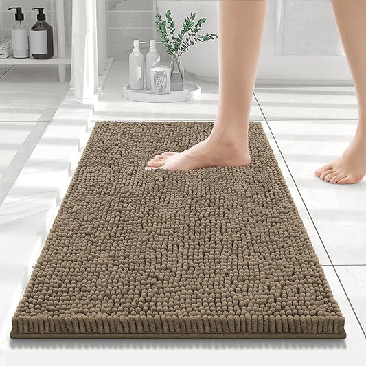 Smiry Luxury Chenille Bathroom Rugs 24x16, Extra Soft and Absorbent Shaggy Bath Mat, Machine Washable, Non-Slip Plush Carpet Runner for Tub, Shower, and Floor, Home Decor Accessories, Camel