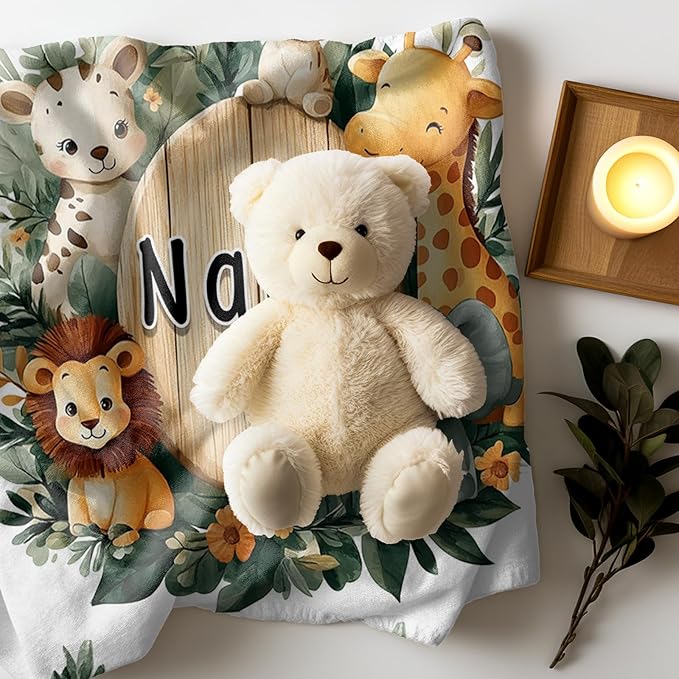 Ship Next Day, Personalized Baby Blanket - Printed in USA, Custom Baby Blanket with Name, Customized Animal Blankets for Boys & Girls, Soft Cozy Receiving Blankets for Toddlers, Stroller Decor Throw