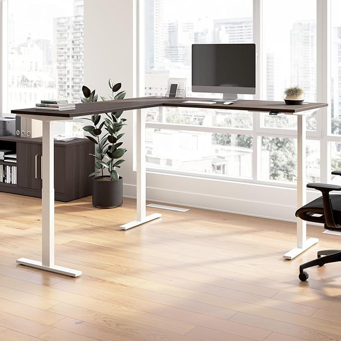 Bush Business Furniture 72-inch Height Adjustable L Shaped Standing Desk, Electric Sit-Stand Corner Computer Table, Ergonomic Office, Move 60 Series, Storm Gray with White Base