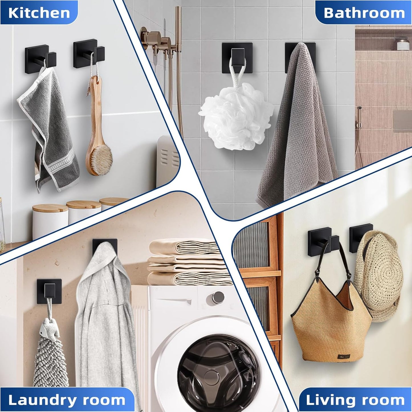 Towel Hooks for Bathrooms, Heavy Duty Wall Mounted Stainless Steel Modern Hook, 4 Pack – Ideal for Hanging Towels, Robes, Coats, in Kitchen, Bedroom, Bathroom, or Hotel (2, Matte Black)