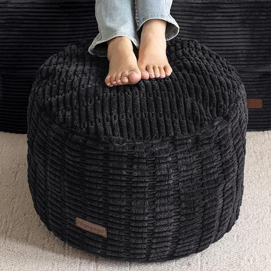 HIGOGOGO Pouf Ottoman Stuffed Round Modern Foam Filled Foot Rest Poufs for Living Room Chair Decorative 20 X 15 Inches Boho Relax Stool for Wedding Christmas Party, Black