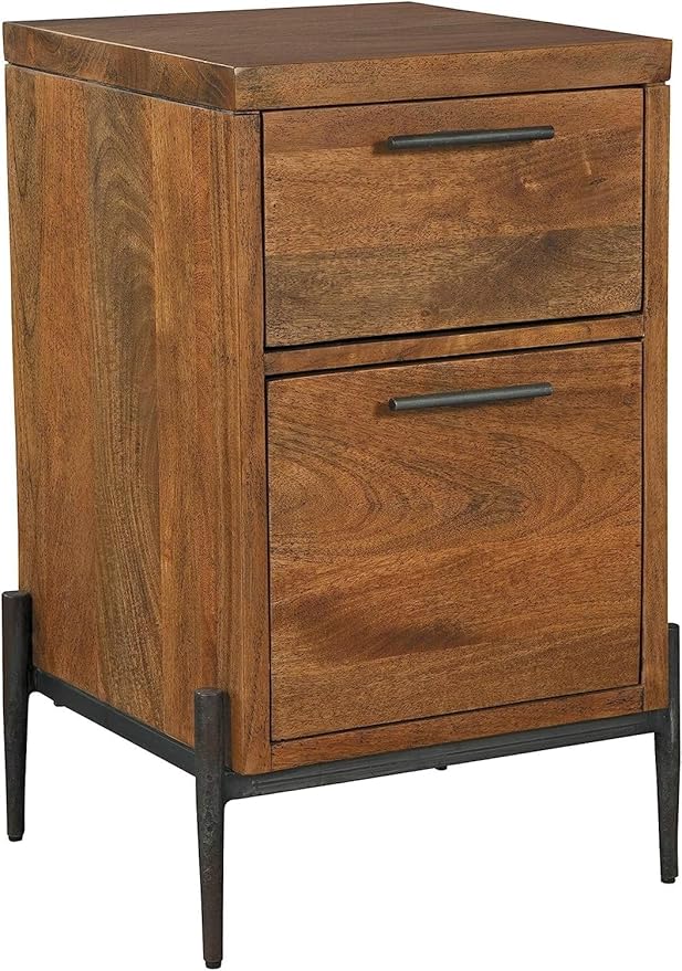 Hekman Furniture Bedford Park File Cabinet – Elegant Rustic Industrial 2 Drawer Wooden Filing Cabinet with Full Extension Drawers, Forged Iron Base & Hardware for Home Office & Business Storage