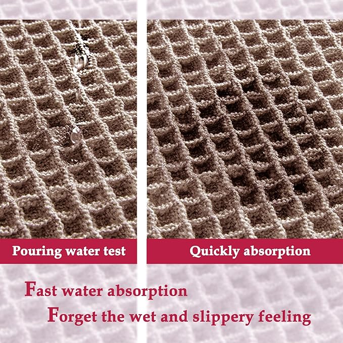 ZALL Tan Waffle Bath Mat,Super Absorbent Non Slip Bathroom Rug,Brown 24x48inch,Machine Washable Ultra Soft Floor Mats