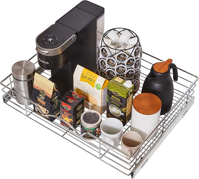 HOLDN’ STORAGE Pull Out Cabinet Organizer, Individual Sliding Drawers - Heavy Duty Metal with Lifetime Limited Warranty - Anti Rust Chrome Finish (Single Tier, 26" W)