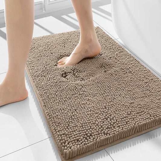 Smiry Luxury Chenille Bathroom Rugs 34x21, Extra Soft and Absorbent Shaggy Bath Mat, Machine Washable, Non-Slip Plush Carpet Runner for Tub, Shower, and Floor, Home Decor Accessories, Camel