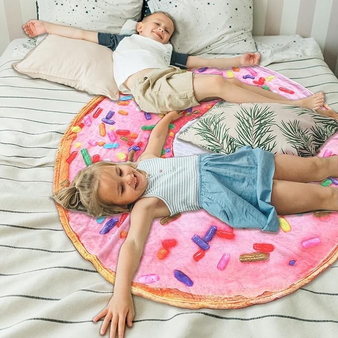 Vessia Pink Donuts Printed Throw Blanket, Realistic Funny Food Blanket for Adults and Kids, 300GSM Soft Giant Donuts Throw for Couch, Sofa, Bed, Fun Decor for All Seasons (60 inches)