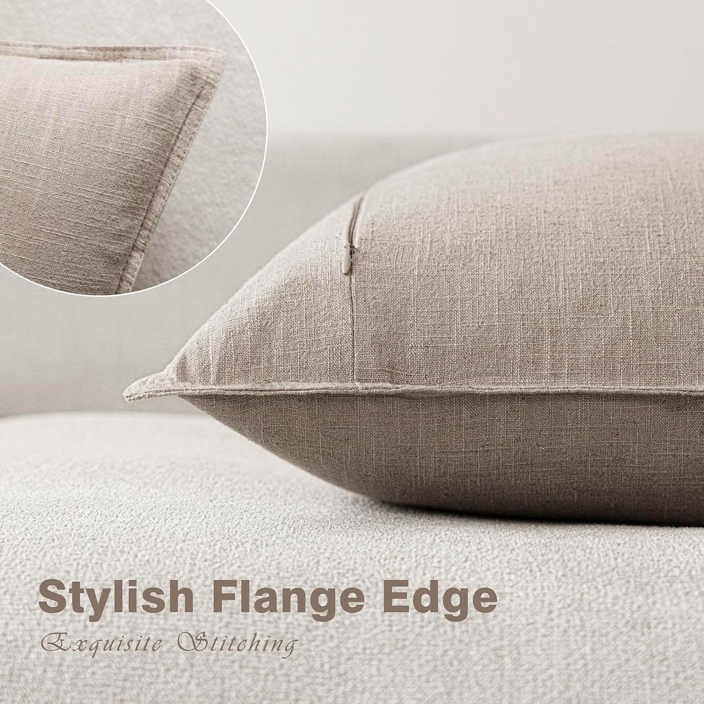 Foindtower Set of 2, Decorative Linen Soild Throw Pillow Covers Soft Accent Cushion Euro Case Boho Farmhouse Pillowcase for Chair Couch Sofa Bedroom Living Room Home Decor 18 x 18 Inch Natural Linen