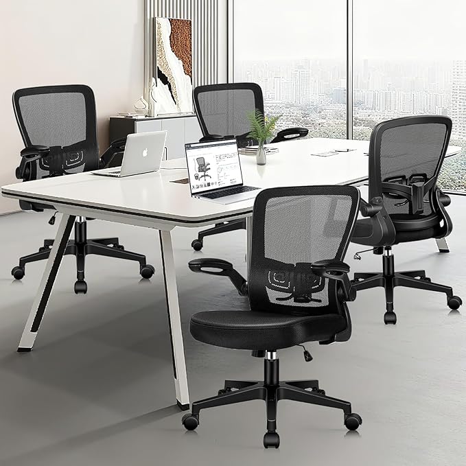 Desk Chairs with Wheels, Ergonomic Mesh Office Chair Adjustable Height and Swivel Lumbar Support Home Office Chair with Flip Up Armrests (8PK)