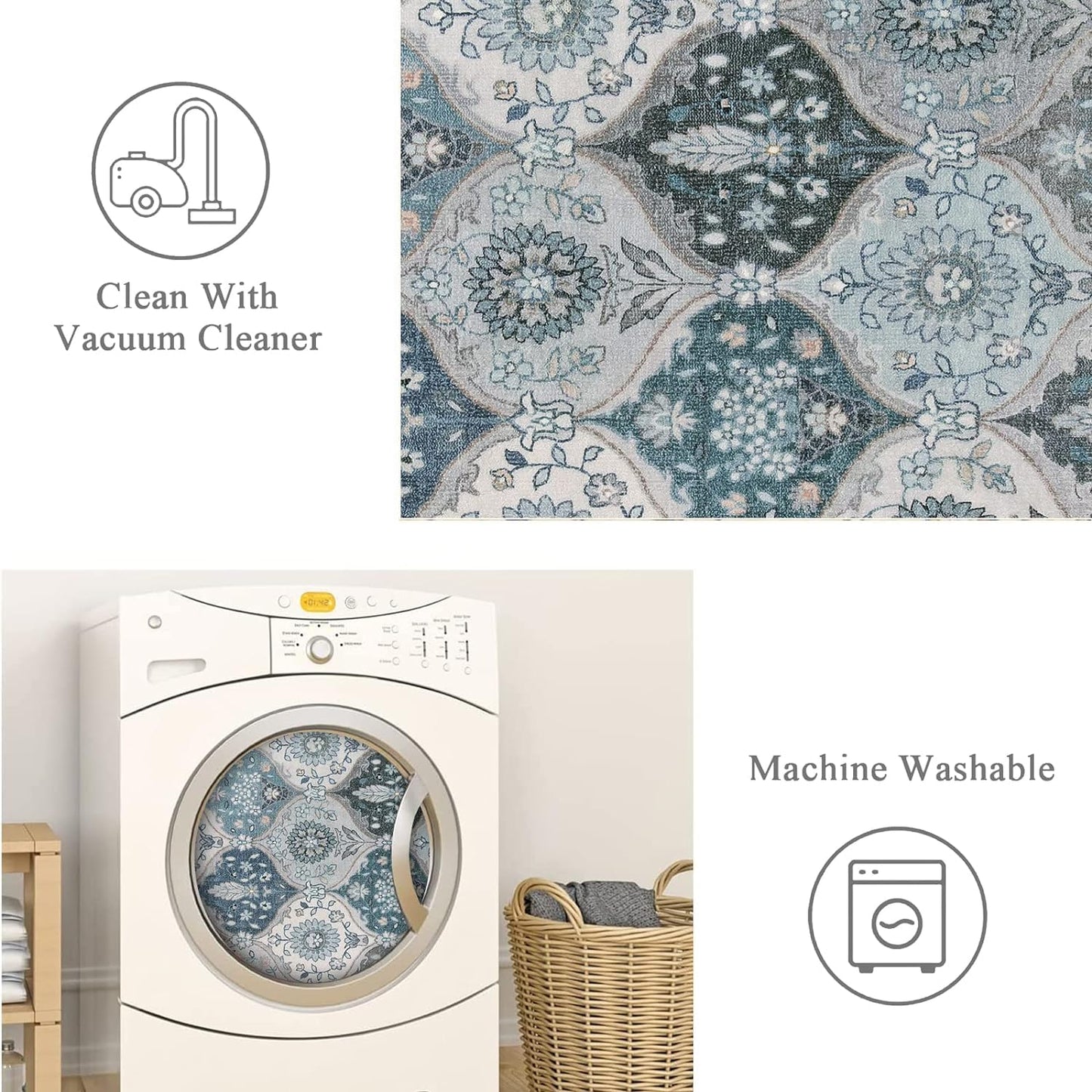 Lahome Moroccan Trellis Washable Area Rug, 5x7 Rugs for Living Room Bedroom, Indoor Non-Slip Oriental Accent Throw Large Carpet for Kitchen Entryway Bathroom Office, Blue