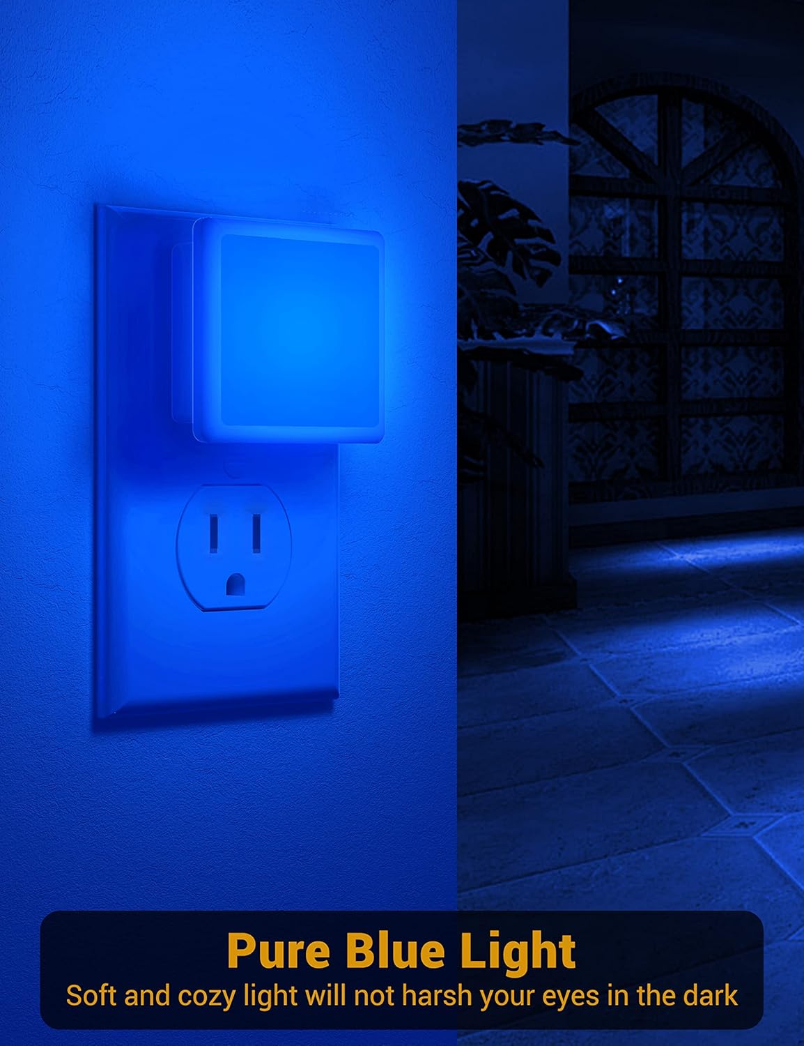 JandCase Blue Night Light, Blue Nightlight[2 Pack],0.3 Watt LED Night Light with Dusk-to-Dawn Light Sensor,Plug in Nitelight for Gaming Room,Bedroom,Corridor,Hallway,Non-dimmable