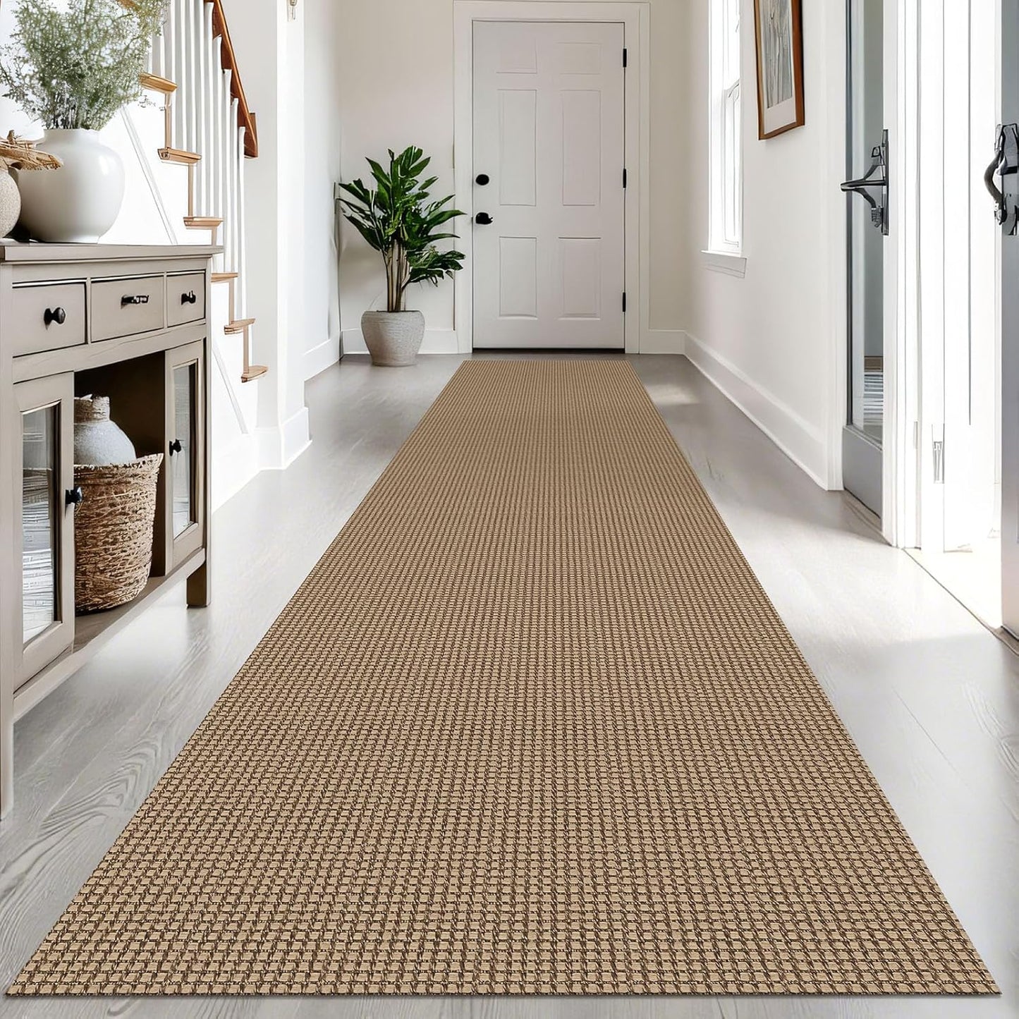IOHOUZE Washable Exrea Long Hallway Runner Rug 3x14 Non Slip Rubber Backed Kitchen Runner Entryway Runner Indoor, Woven Rugs Floor Carpet for Kitchen Hall Entryway Stair, Orange/Tan/Brown