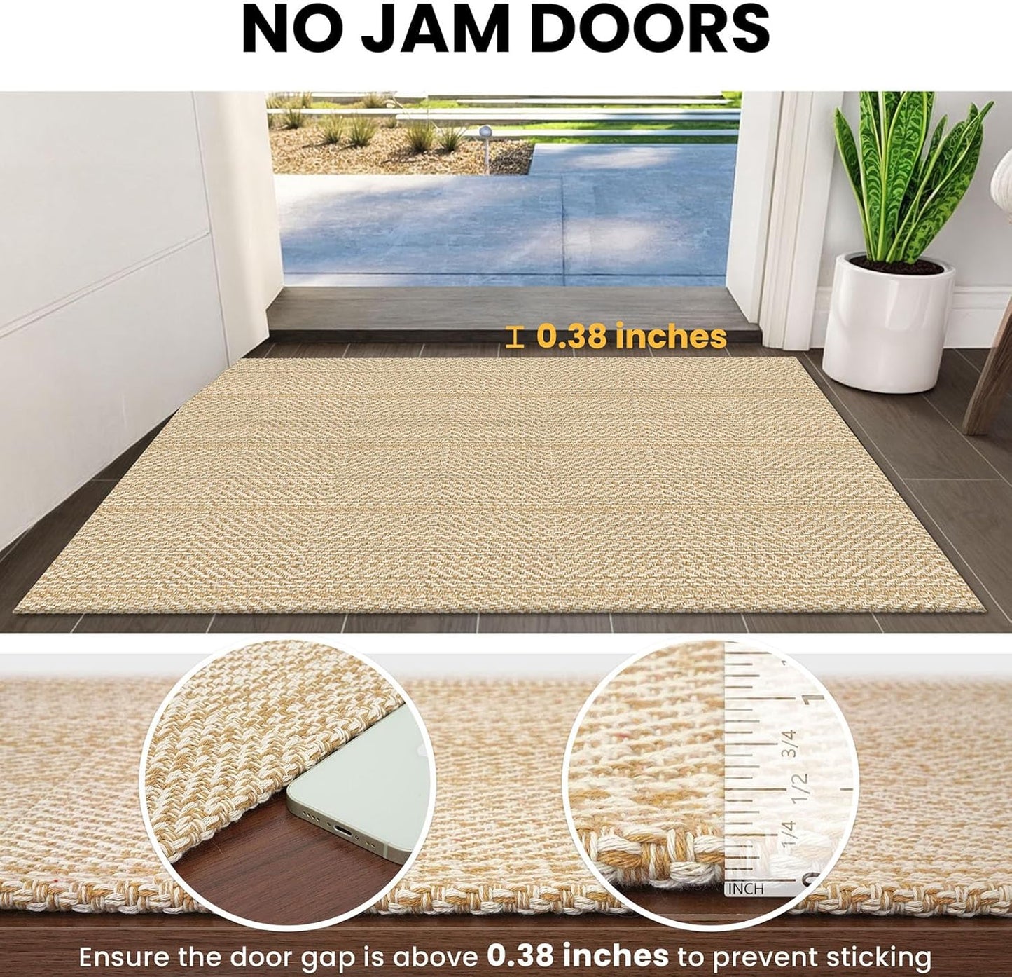 IOHOUZE Washable Area Rug 4x6 Non Slip Rubber Backed Woven Rugs for Entryway Indoor Bedroom Rugs Kitchen Rug Floor Throw Carpet for Entrance Front Door Living Room, Warm Beige/Orange/Apricot