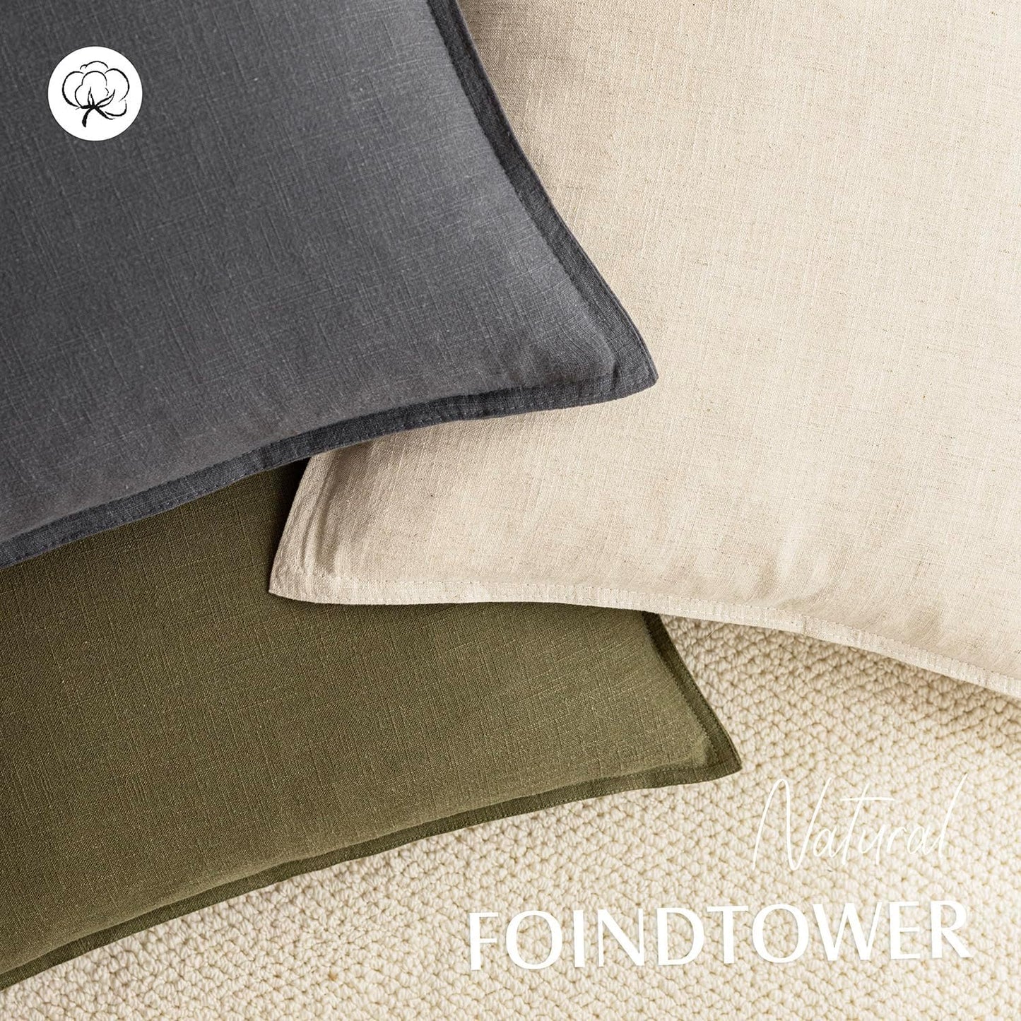 Foindtower Pack of 2, Decorative Linen Soild Throw Pillow Covers Soft Accent Square Cushion Case Boho Farmhouse Pillowcase for Chair Couch Sofa Bedroom Living Room Home Decor 20 x 20 Inch Grey