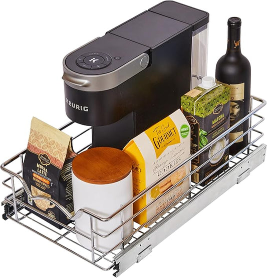 HOLDN’ STORAGE Pull Out Cabinet Organizer, Individual Sliding Drawers - Heavy Duty Metal with Lifetime Limited Warranty - Anti Rust Chrome Finish (Single Tier, 11" W)