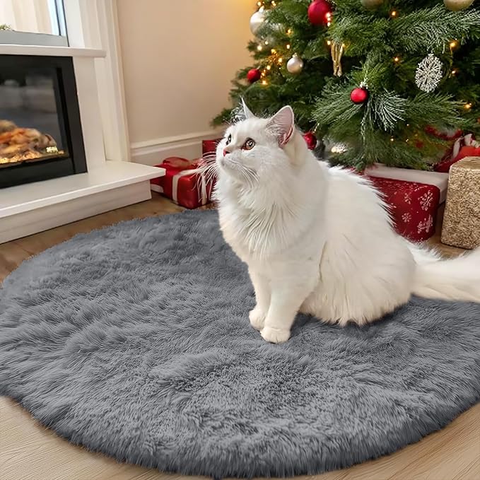 OLANLY Light Grey Round Rugs for Bedroom - Machine Washable, 3 ft Circle Area Rugs for Living Room, Soft and Fluffy Shaggy Carpet for Teen Girls and Boys, Nursery Rooms, Dorms, Home Decor Aesthetic
