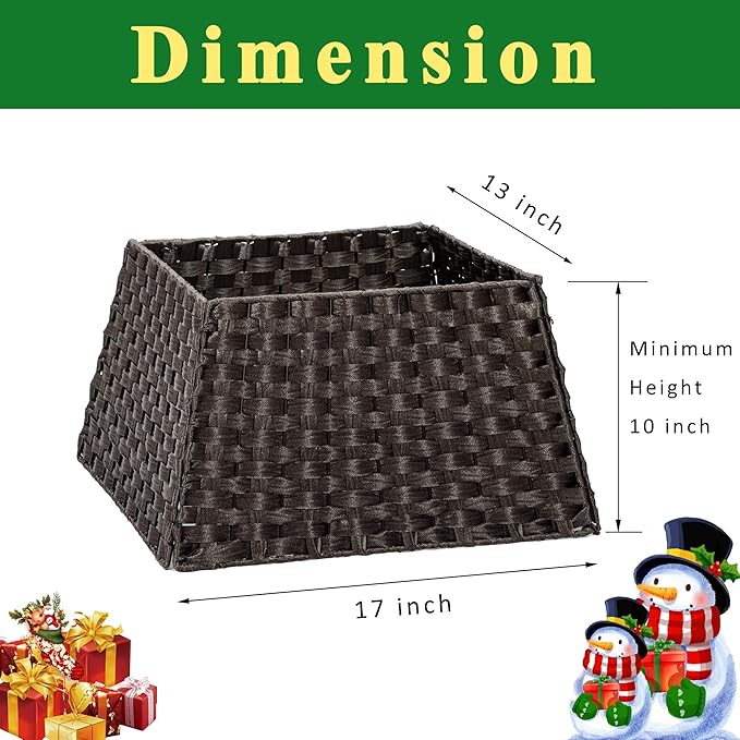 SUNNYPARK Christmas Tree Collar, Handmade Artificial Rattan Wicker Christmas Stand Tree Collar Basket Base Cover for Holiday Decoration-Square Dark Brown