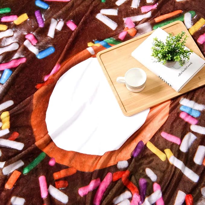 Vessia Brown Donuts Printed Throw Blanket, Realistic Funny Food Blanket for Adults and Kids, 300GSM Soft Giant Donuts Throw for Couch, Sofa, Bed, Fun Decor for All Seasons (60 inches)