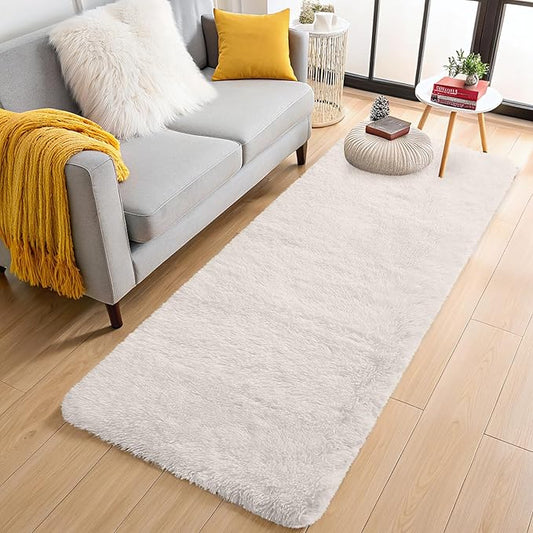 OLANLY 2x6 Machine Washable Runner Rugs for Hallway, Soft Fluffy Shaggy Bedside Rugs for Bedroom, Living Room, Indoor Floor Carpet for Kids Girls and Boys, Nursery Rooms, Home Decor Aesthetic, Ivory