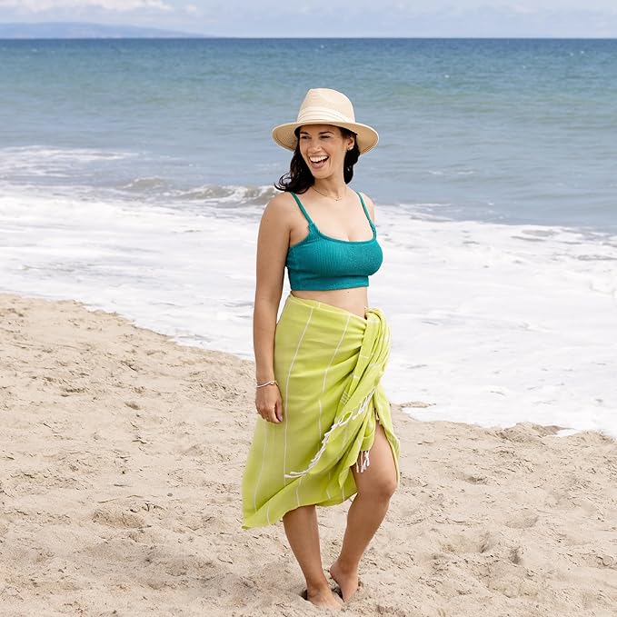 WETCAT Turkish Beach Towel Oversized (38"x71") 100% Turkish Cotton, Made in Turkey - Sand Free, Extra Large, Ultra Soft, Quick Drying, Compact & Lightweight for Travel - Citrus