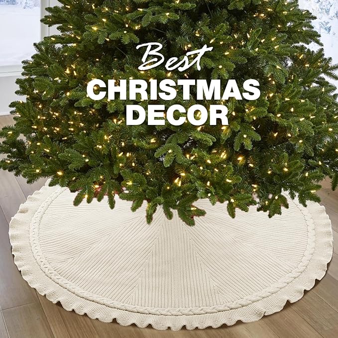 Hommtina Christmas Tree Skirt 48 Inches Beige Tree Skirt,Christmas Tree Decorations Faux Fur Tree Skirt for Xmas Holiday Home Party Decorations Ornaments (Wave Beige)