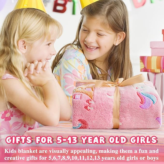 inhand Unicorn Toys Glow in The Dark for Blanket,Unicorn Gifts for Girls Age 1 2 3 4 5 6 7 8 9 10 11 12 13 Birthday Halloween Christmas Cute Soft Room Decor Kids Blanket Pink 50"X60"