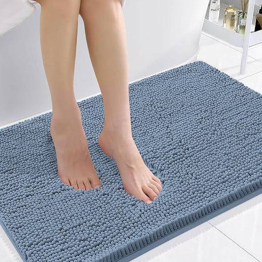 Smiry Luxury Chenille Bathroom Rugs 36x24, Extra Soft and Absorbent Shaggy Bath Mat, Machine Washable, Non-Slip Plush Carpet Runner for Tub, Shower, and Floor, Home Decor Accessories, Grayish Blue