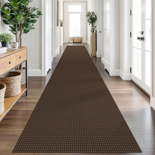 IOHOUZE Washable Exrea Long Hallway Runner Rug 3x18 Non Slip Rubber Backed Kitchen Runner Entryway Runner Indoor, Woven Rugs Floor Carpet for Kitchen Hall Entryway Stair, Brown