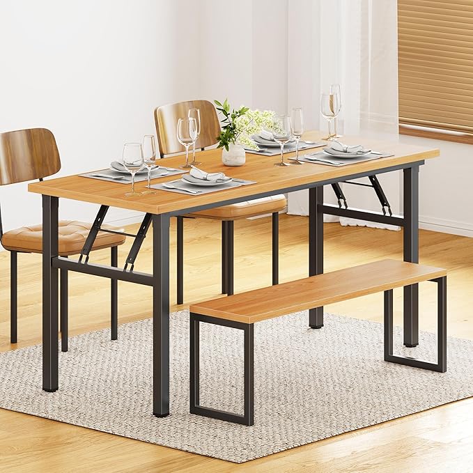 DlandHome Computer Desk 62 inches Office Desk Computer Table Study Writing Desk Workstation for Home Office Metal Frame Teak and Black