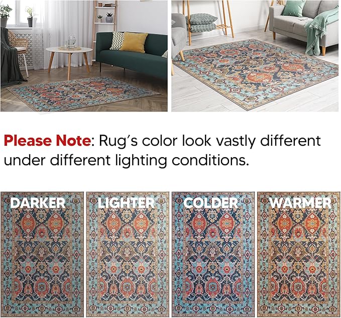 Keen Home Design 2x12 Rug - Machine Washable Runner Rug with Non-Slip Backing, Ideal for Hallway, Entryway, Kitchen, Laundry Room - Vintage, Easy Clean, Durable, Low Pile - (2'6" x 12')