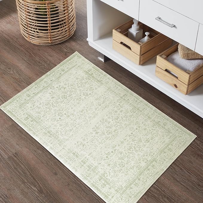Sage Green 2x3 Boho Rugs for Hallway Kitchen Bathroom Washbale Non Slip Bed Side Bedroom Floor Laundry Room Rug