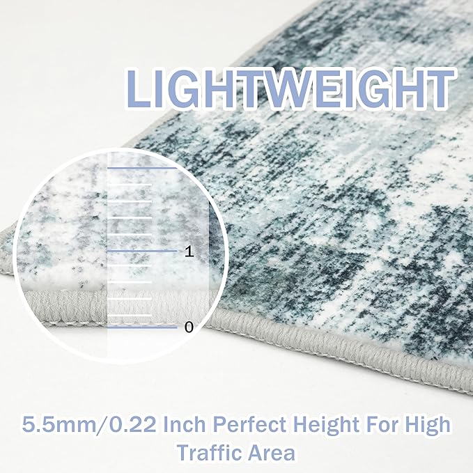 IOHOUZE Modern Abstract Area Rugs 5x7 Ft Washable Rugs for Living Room, Non Slip Dining Room Rug, Printed Faux Wool Rugs for Bedroom, Floor Carpet for Office Nursery Playroom, Sage Grey