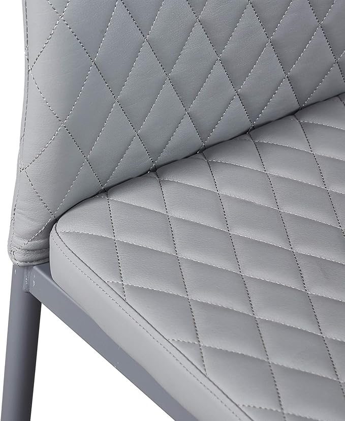 JT Modern Minimalist Dining Chair Fireproof Leather Sprayed Metal Pipe Diamond Grid Pattern Restaurant Home Conference Chair Set of 4 Or 6 (6, Light Gray)